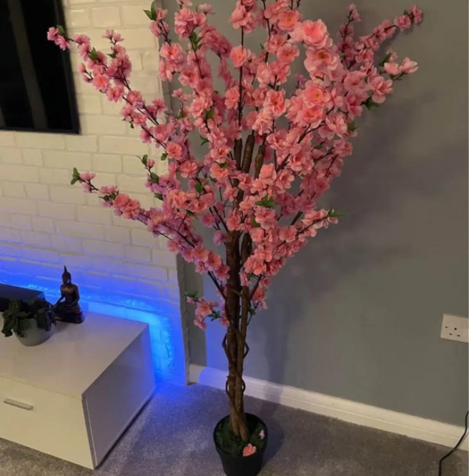 Artificial Blossom Tree Pink/White 120cm 4ft Realistic Faux House Plant Fully Potted