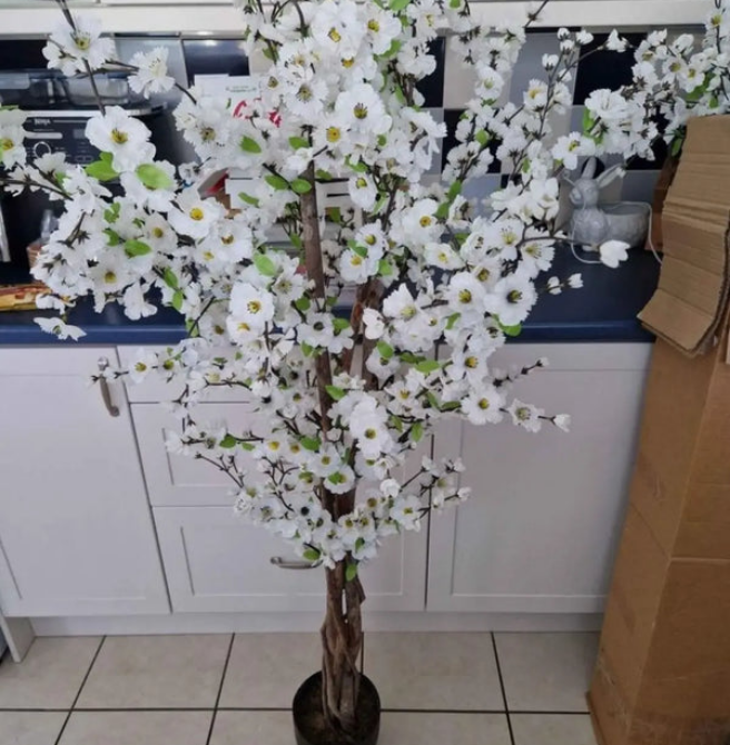 Artificial Blossom Tree Pink/White 120cm 4ft Realistic Faux House Plant Fully Potted