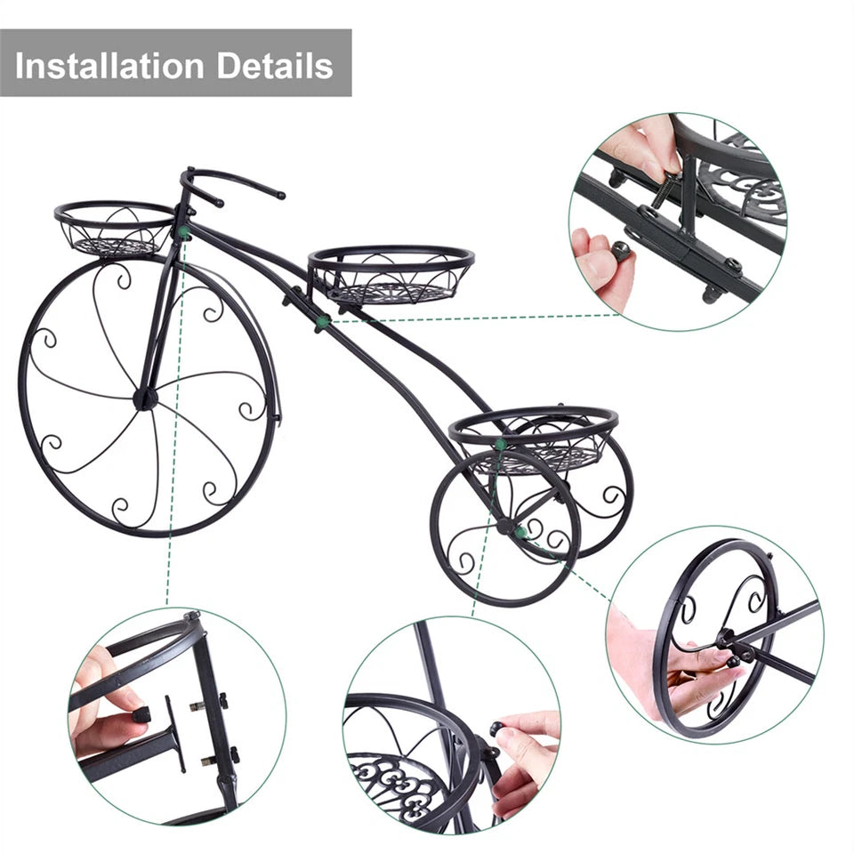 Bicycle Planter Metal Plant Stand Garden Bike Flower Pot Cart Holder Basket Deco