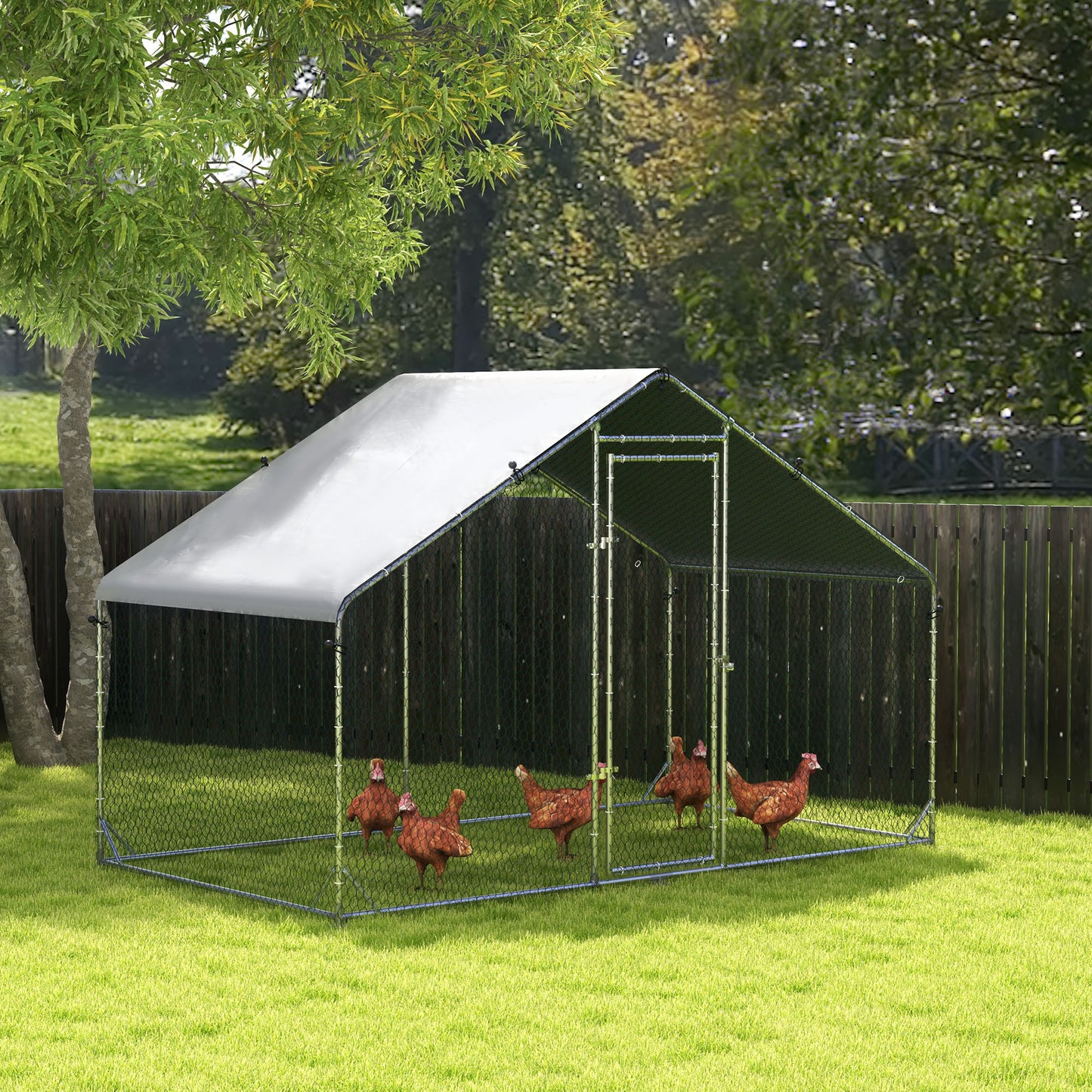 Walk In Chicken Run Galvanized Chicken Coop Hen House w/ Water-Resist Cover