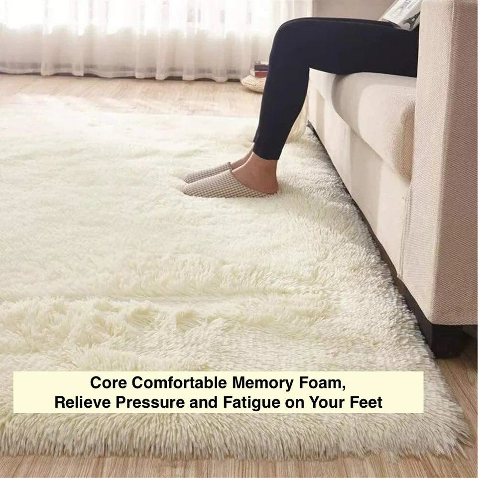 Cream Color Fluffy Large Rugs Anti-Slip Super Soft Carpet Mat Floor Living Room Bedroom Rug