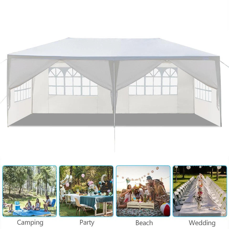 3x6M Gazebo Marquee Party Tent With 6 Sides Garden Patio Outdoor Canopy White UK