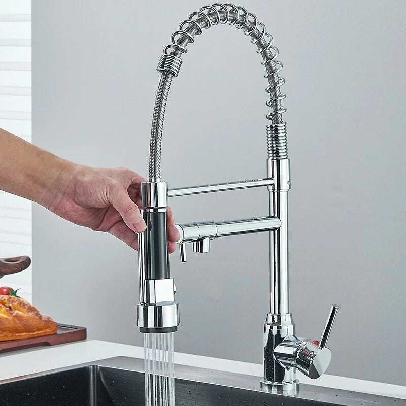 Modern Monobloc Pull Out Kitchen Mixer Tap Dual Spout Spray Single Lever Chrome