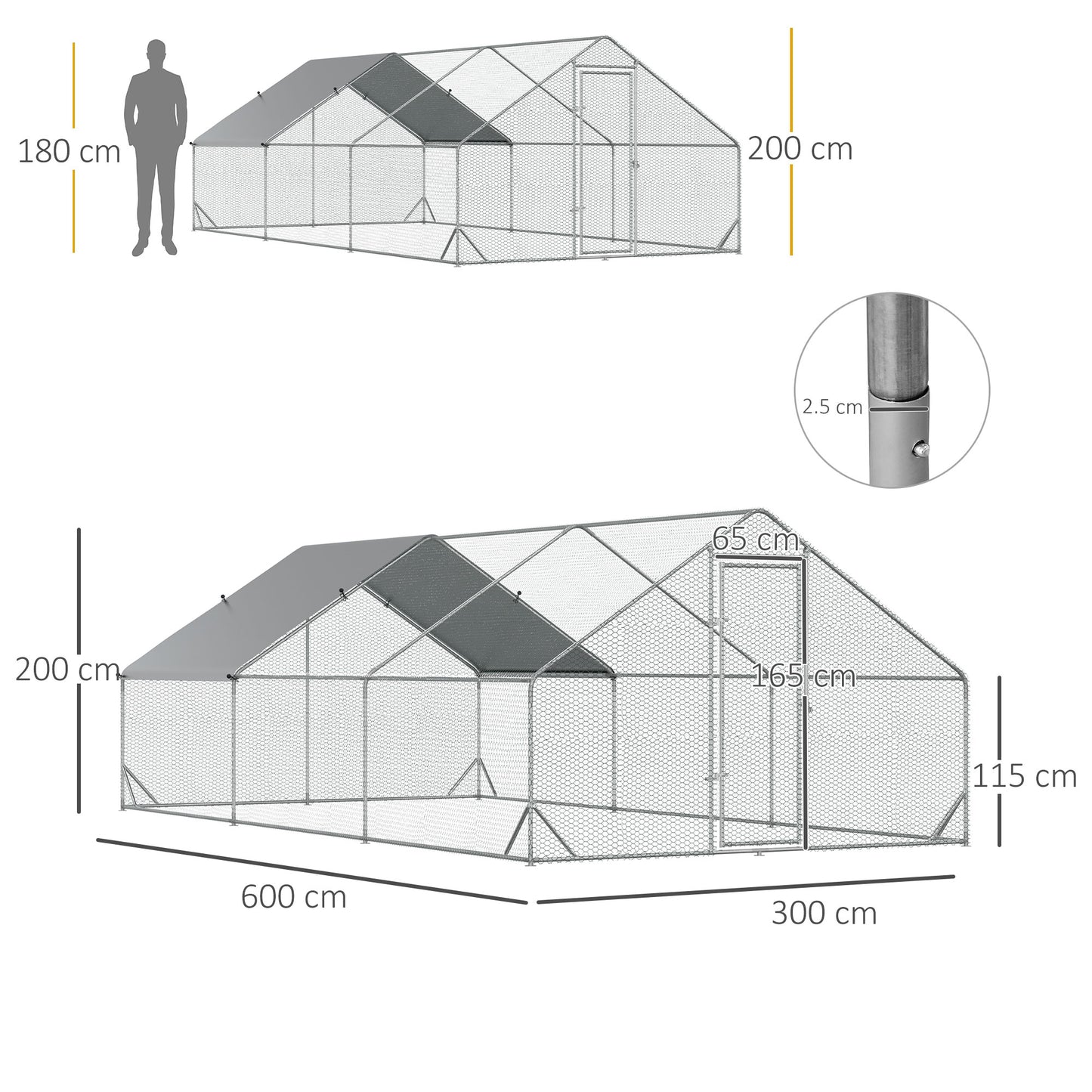 Walk In Chicken Run Galvanized Chicken Coop Hen House w/ Water-Resist Cover