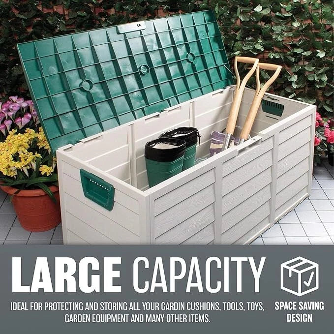 LARGE PLASTIC GARDEN STORAGE BOX OUTDOOR WATERPROOF DECK CONTAINER