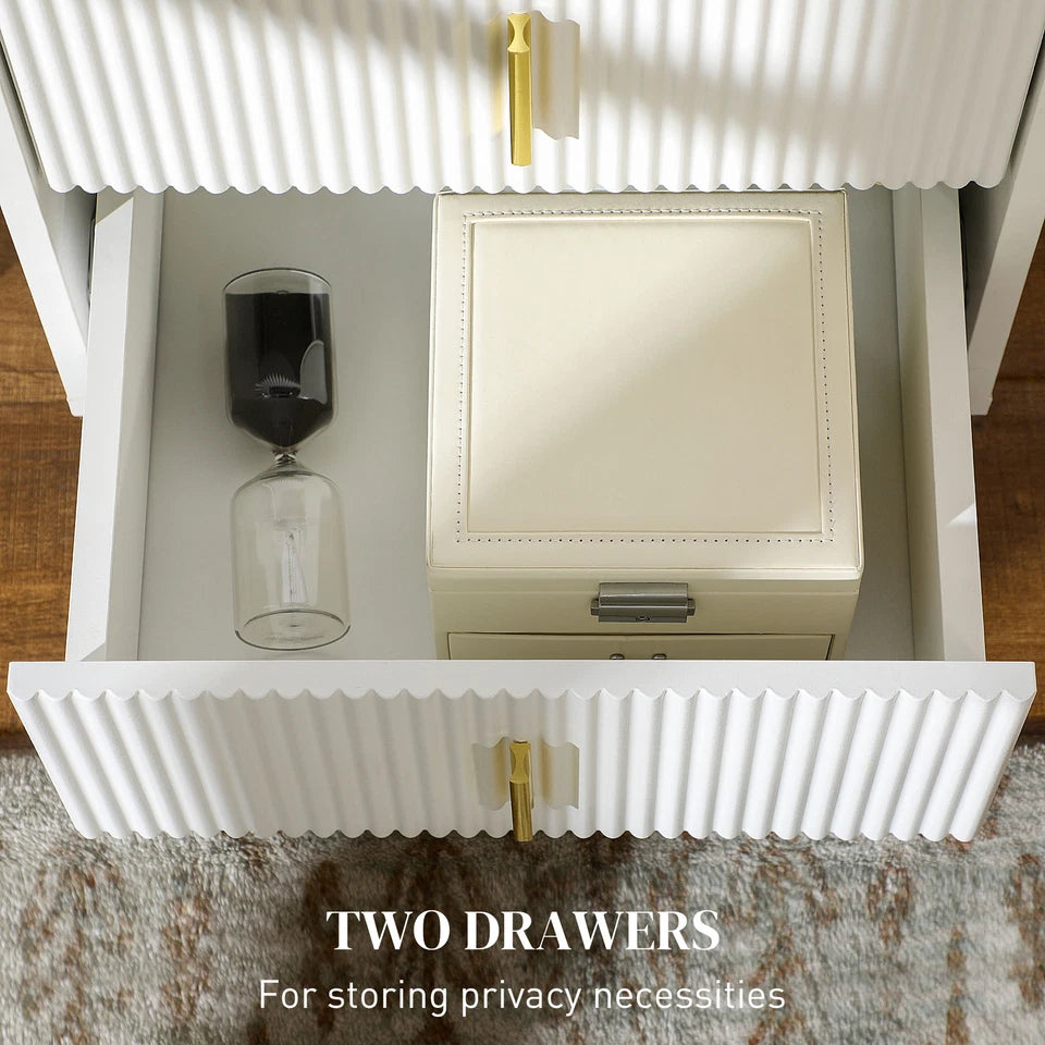 Bedside Table with 2 Drawers Gold Legs Side Table Nightstand Bedroom Furniture