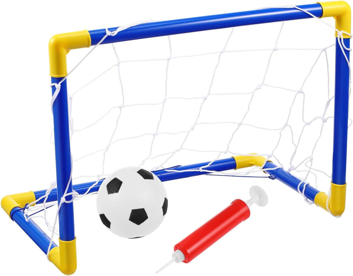 2 x Childrens Football Soccer Goals, Ball, Pump Posts & Nets Indoor Outdoor Set
