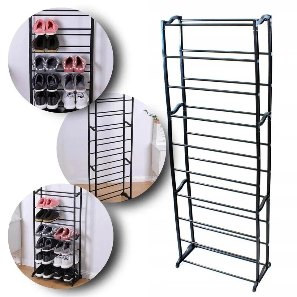 10 Tier Shoe Rack Stand Footwear Organiser Storage Metal Shelf 30 Pairs Unit