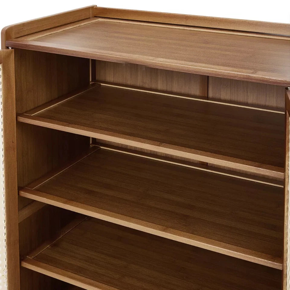 Shoe Cabinet Storage Cupboard Footwear Stand Rack Wooden Double Rattan Doors