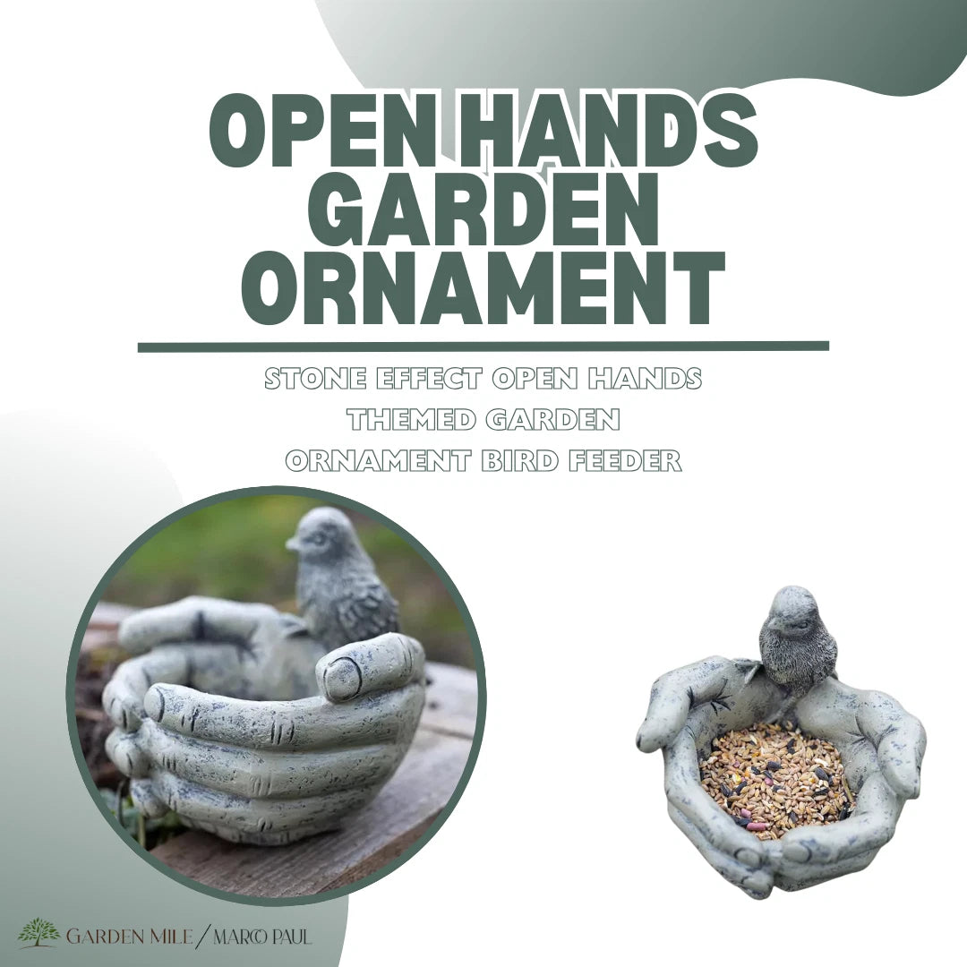 Bird Feeder Stone Effect Bath Garden Decor Hands Ornament Feeding Station Water