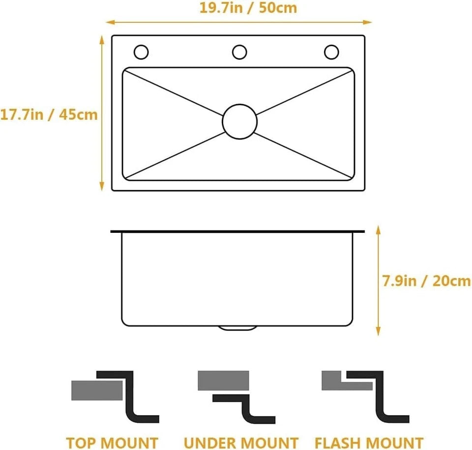 Single Bowl Workstation Sink Black Stainless Steel 50x45cm