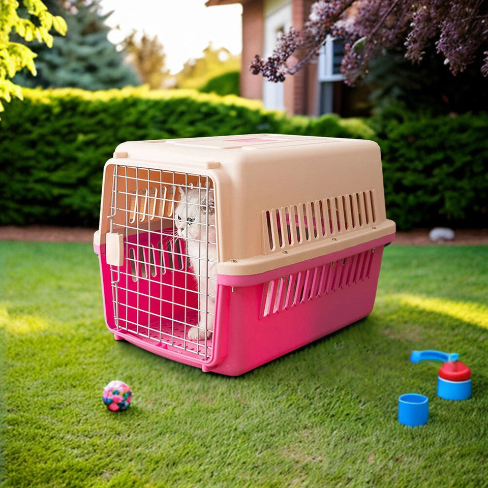 Extra Large Pet Carrier Cat Puppy Travel Cage Dog Carry Basket Transporter Box (Pink)