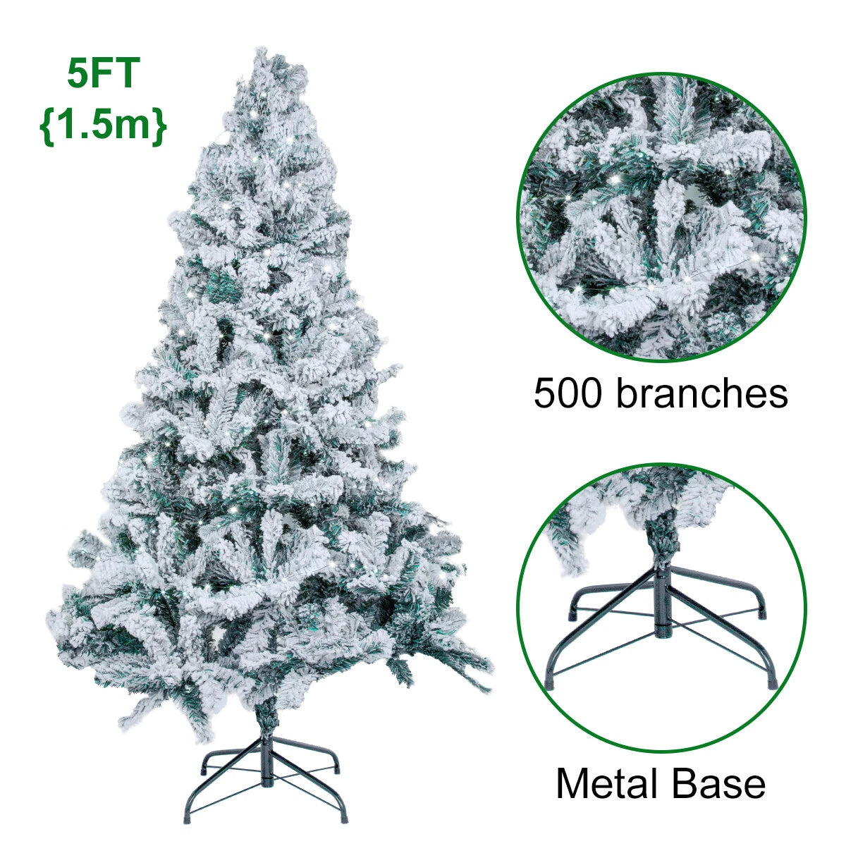 5/6FT Snow Flocked Christmas Tree Bushy Branch Xmas Home Decoration In&Outdoor