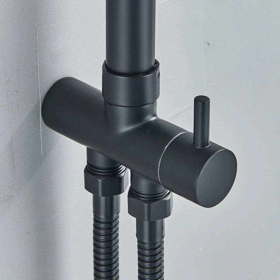 Black Exposed Bathroom Shower Twin Head Large Bar Set Square Valve Rail Hose Tap