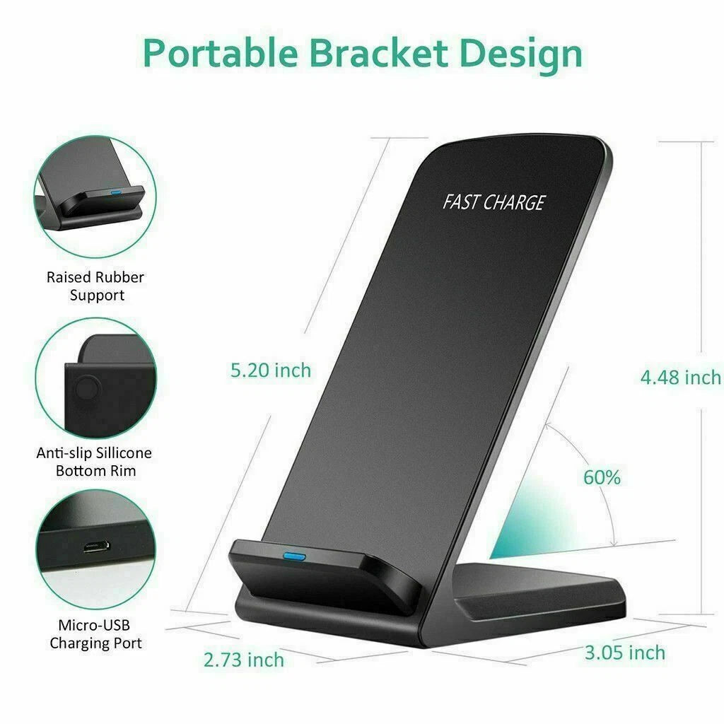 2 Coils Fast Wireless Charger Qi Charging Stand Fan For Samsung, iPhone, Huawei