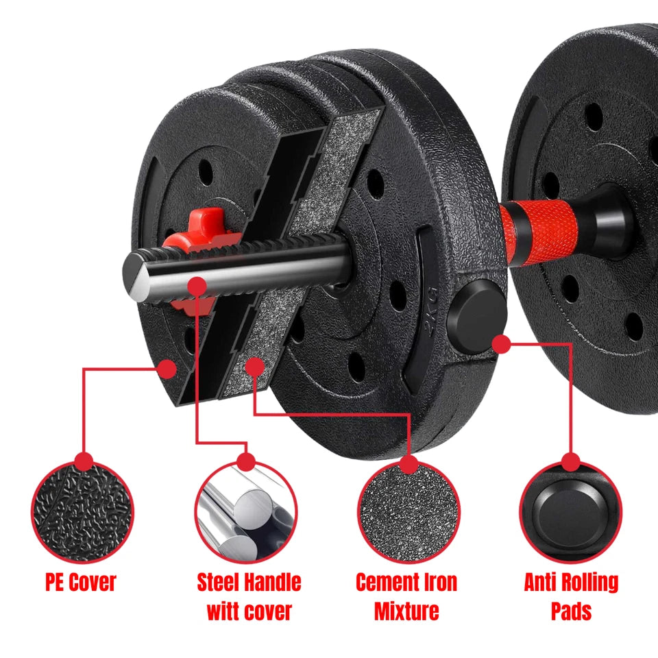 20kg Dumbbells Barbell Set with Connecting Rod