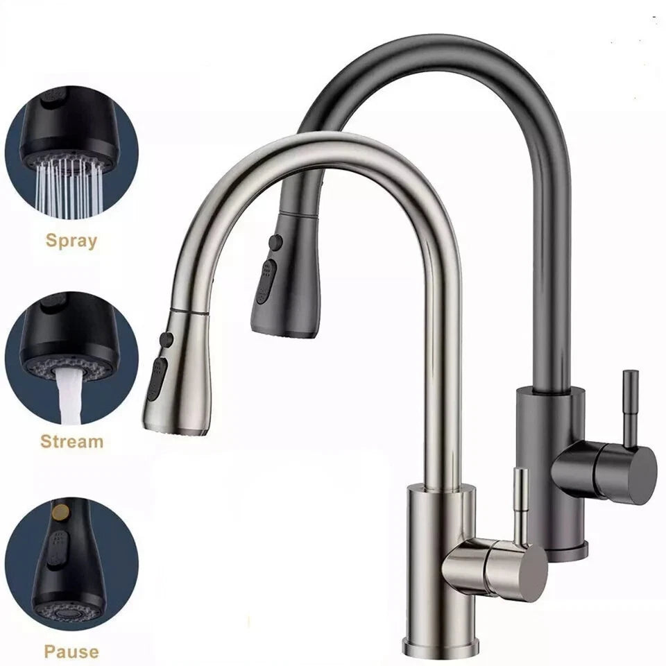 360° Kitchen Sink Mixer Taps Pull Out Spout Spray Single Lever Modern