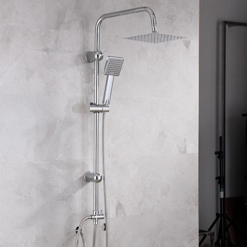 Shower Kit Twin Head 2 Mixer Shower Heads Rail Hose Riser Square Bathroom Set