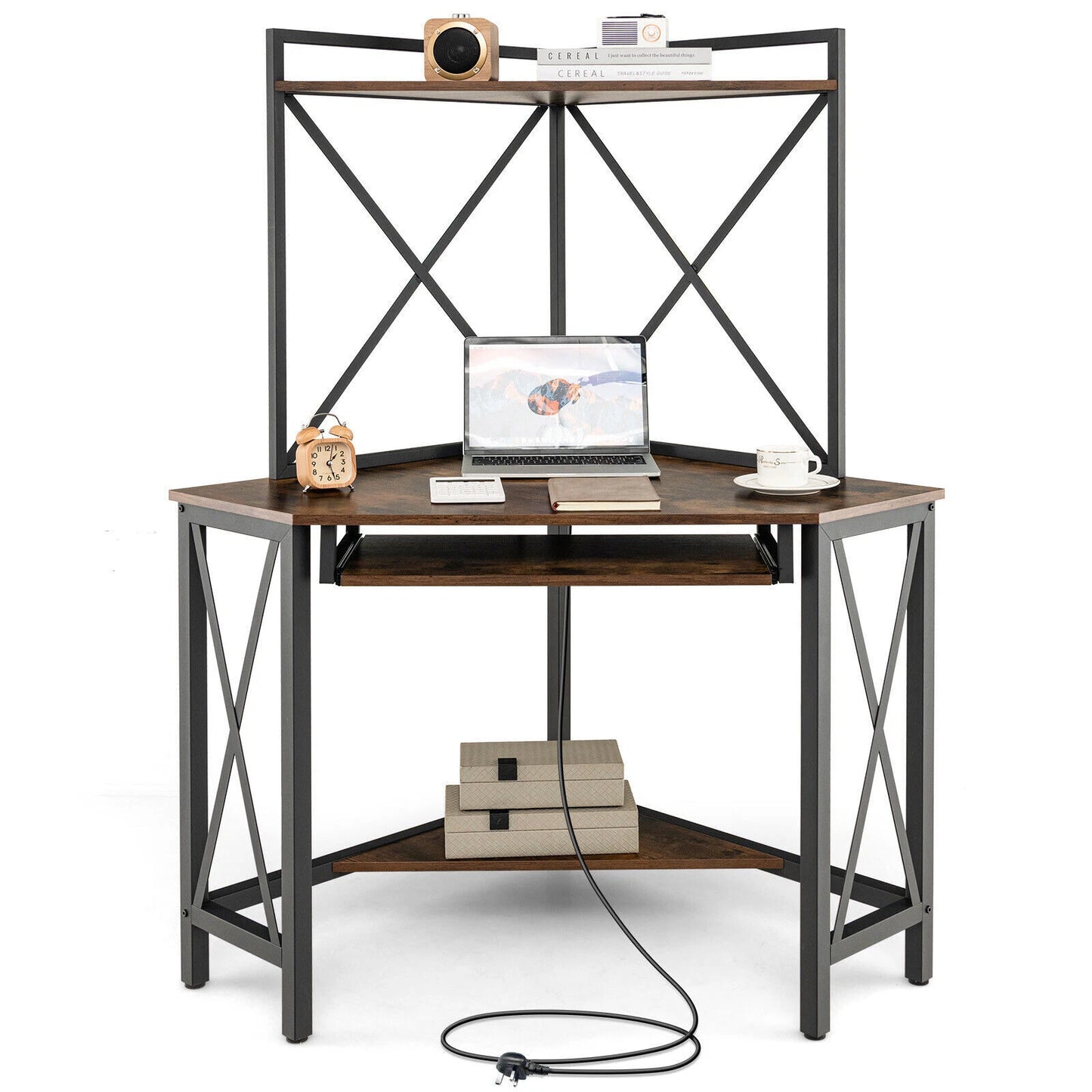 Corner Desk Space-Saving Computer Desk Home Office Study Writing Desk w/Shelves