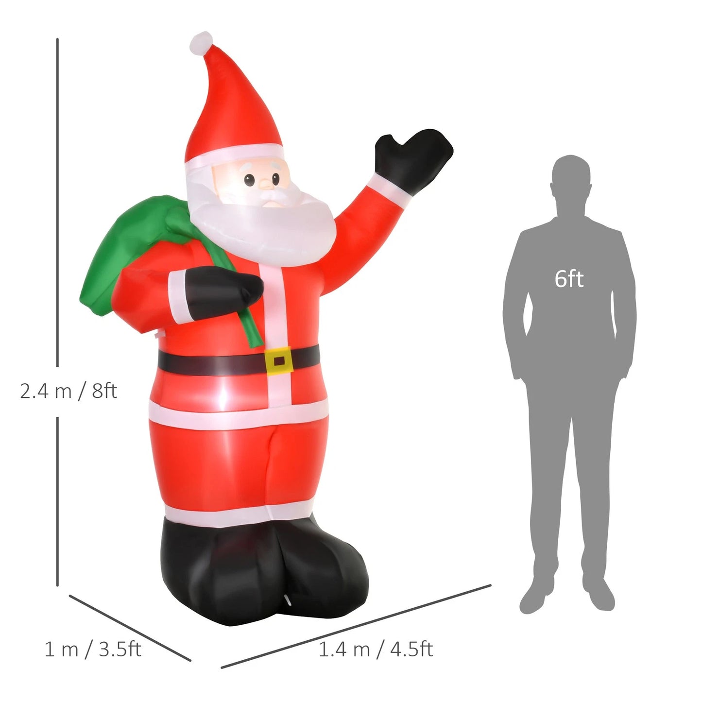 8ft Christmas Inflatable Santa Claus with Gift Bag LED Lights Outdoor Decor