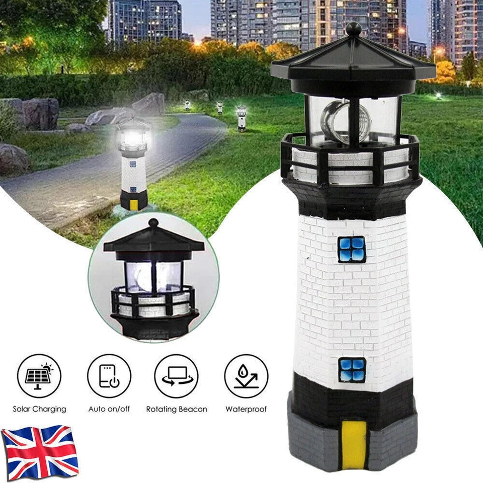 Solar Powered Lighthouse Rotating Led Garden Light House Decoration Ornament UK