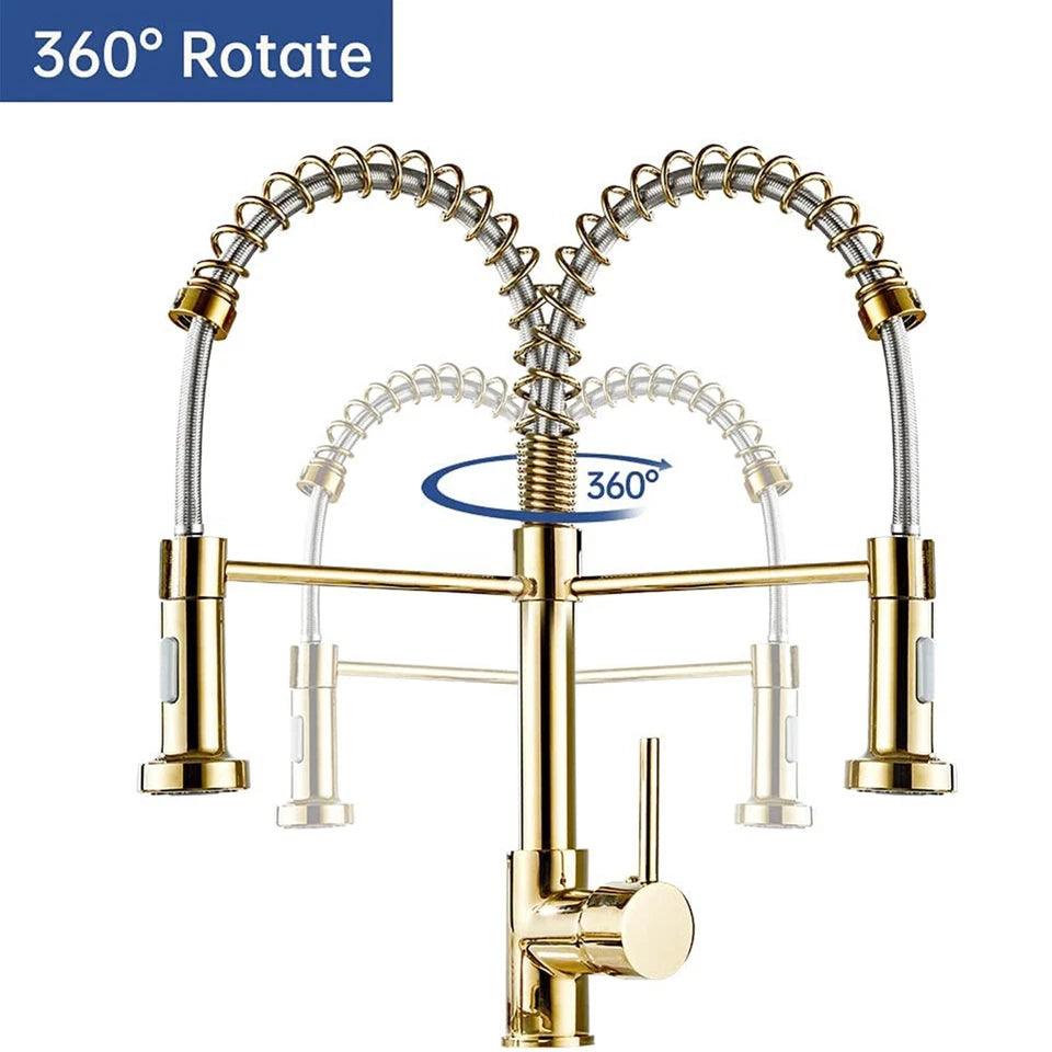 Modern Gold Kitchen Mixer Taps Pull out Spray 360° Mono Single Lever Sink Faucet