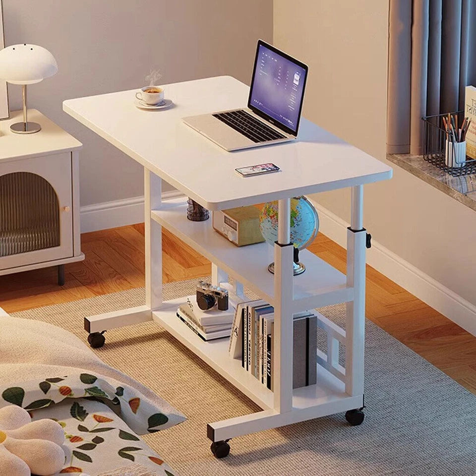 Adjustable Height Small PC Computer Desk Mobile Overbed Table Laptop Stand Shelf