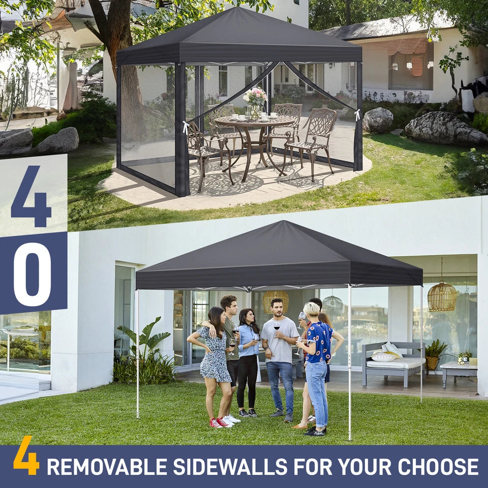 3X3M Heavy Duty Pop-up Gazebo Garden Canopy Tent W/ Detachable Mosquito Netting