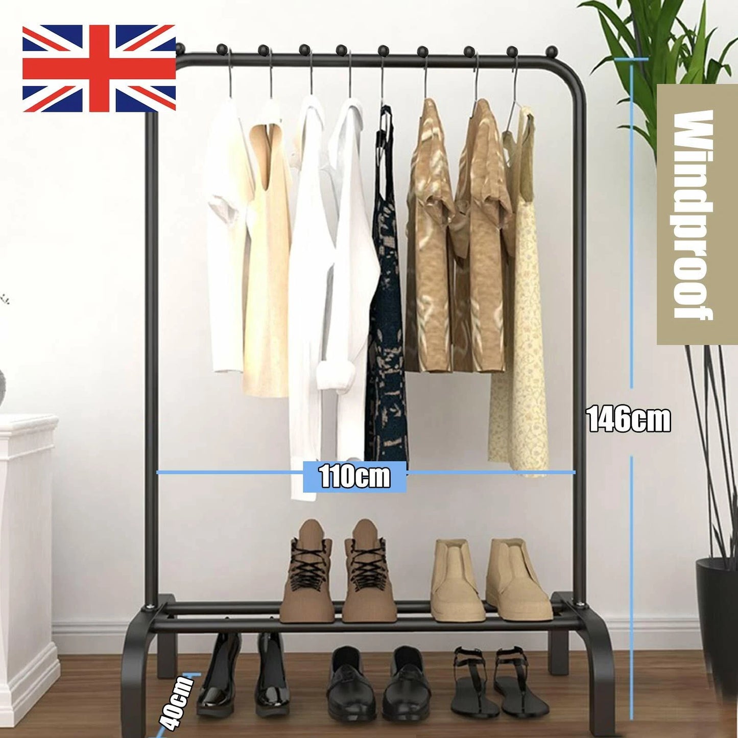 Heavy Duty Metal Clothes Rail Rack Garment Hanging Display Stand Storage Shelf