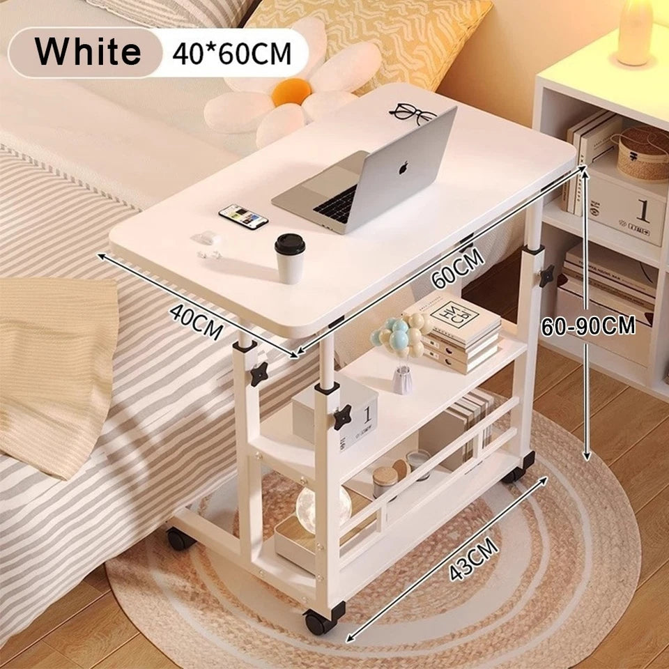 Adjustable Height Small PC Computer Desk Mobile Overbed Table Laptop Stand Shelf