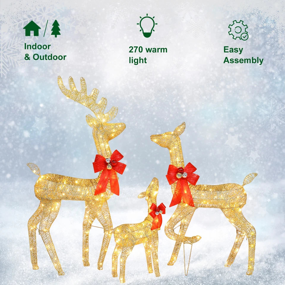 Set of 3 Pre lit Reindeer Deer Family LED Lights Outdoor Garden Xmas Decoration