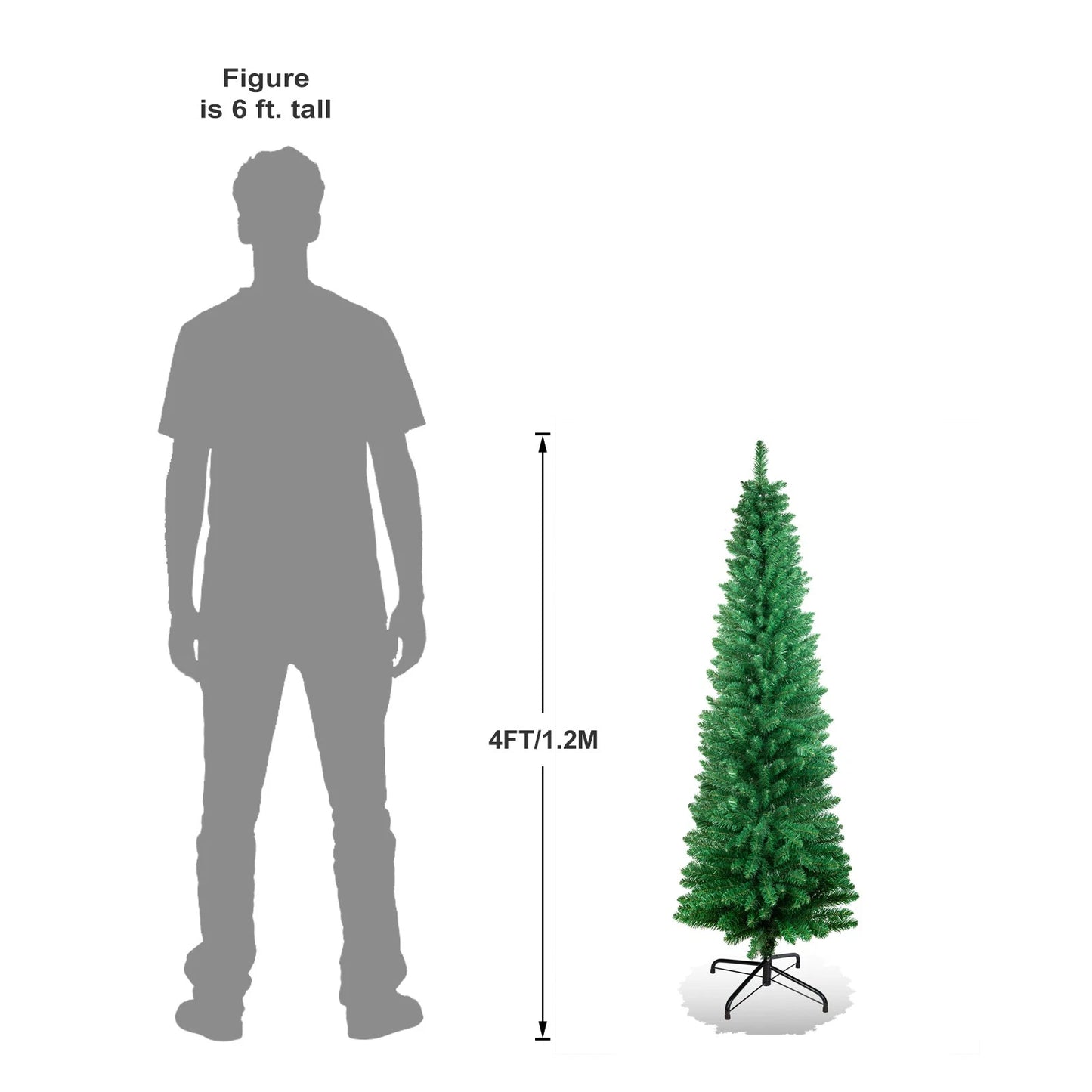 4/5/6/7ft Pencil Slim Christmas Tree with Lights Artificial XMAS Home Decoration