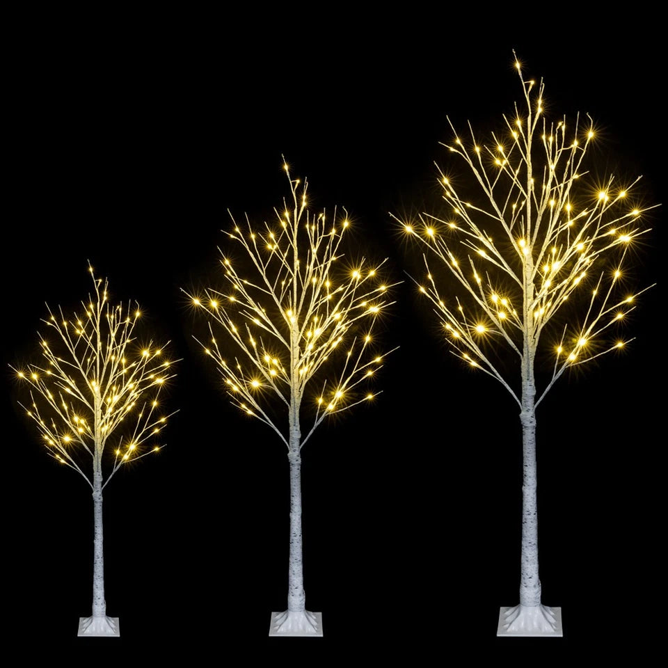 Outdoor 4ft, 6ft, 8ft Birch Christmas Twig Tree Pre Lit Ice Warm White Multi LED