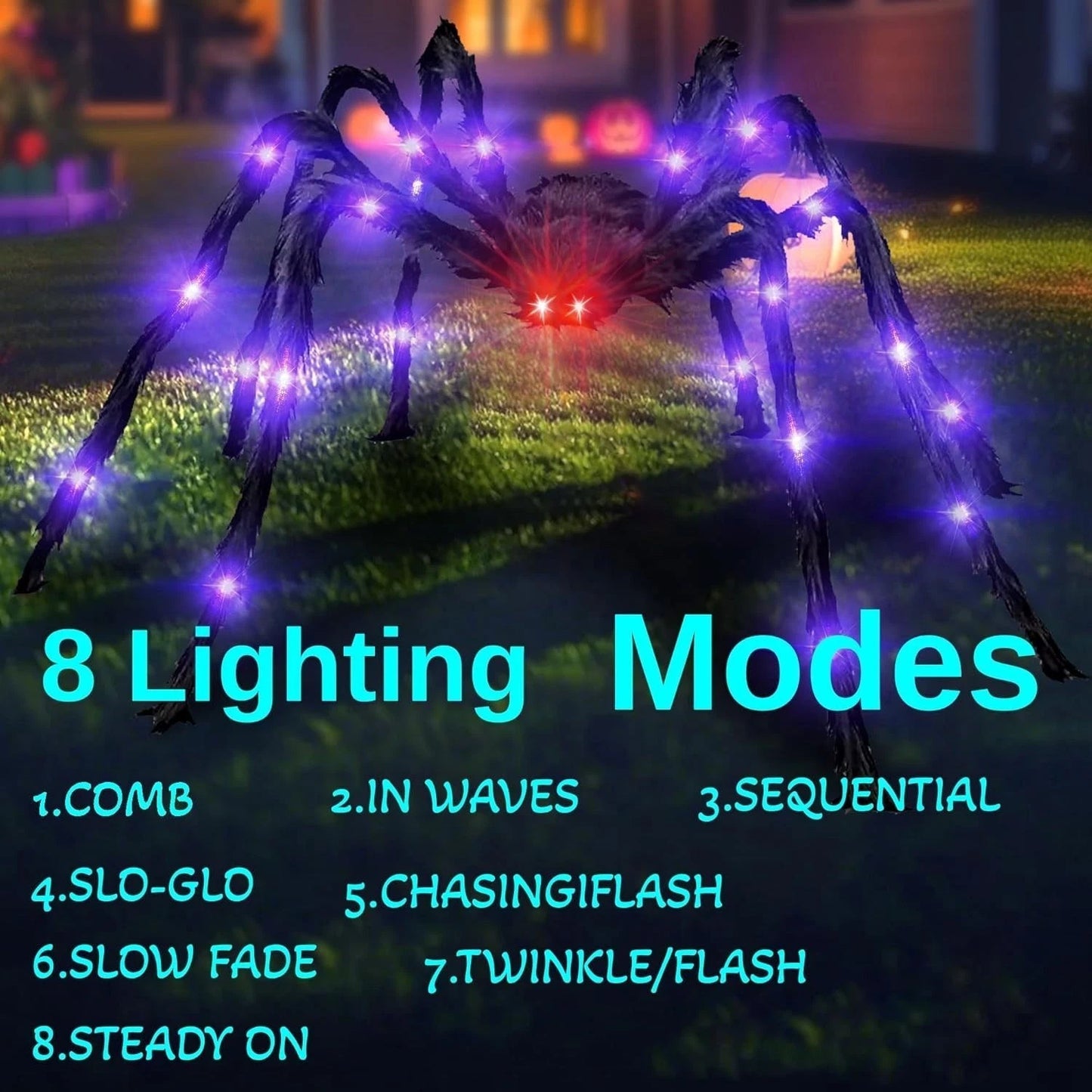 Halloween Prop Spider Decoration 150CM 8 Mode Light Up Giant Spider, Realistic