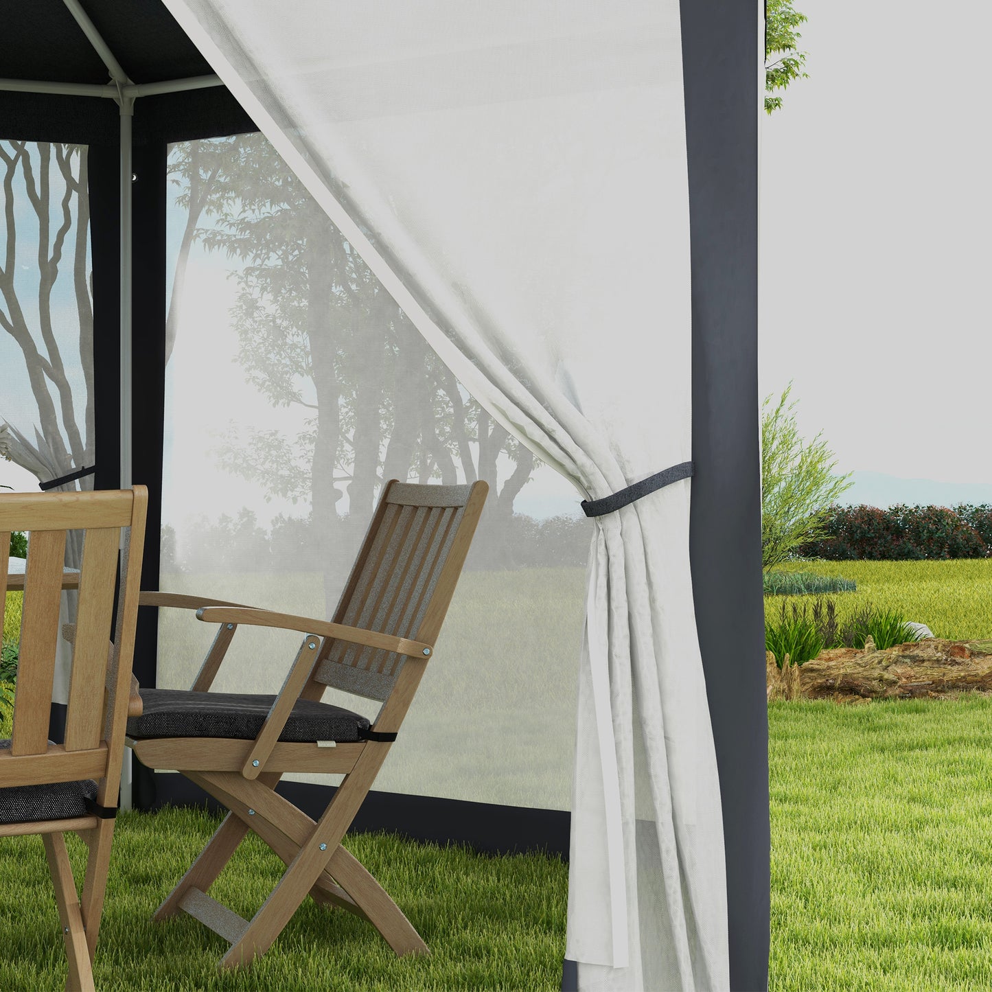 Dark Grey Hexagonal Metal Netting Gazebo Patio Out- door Canopy Party Marquee