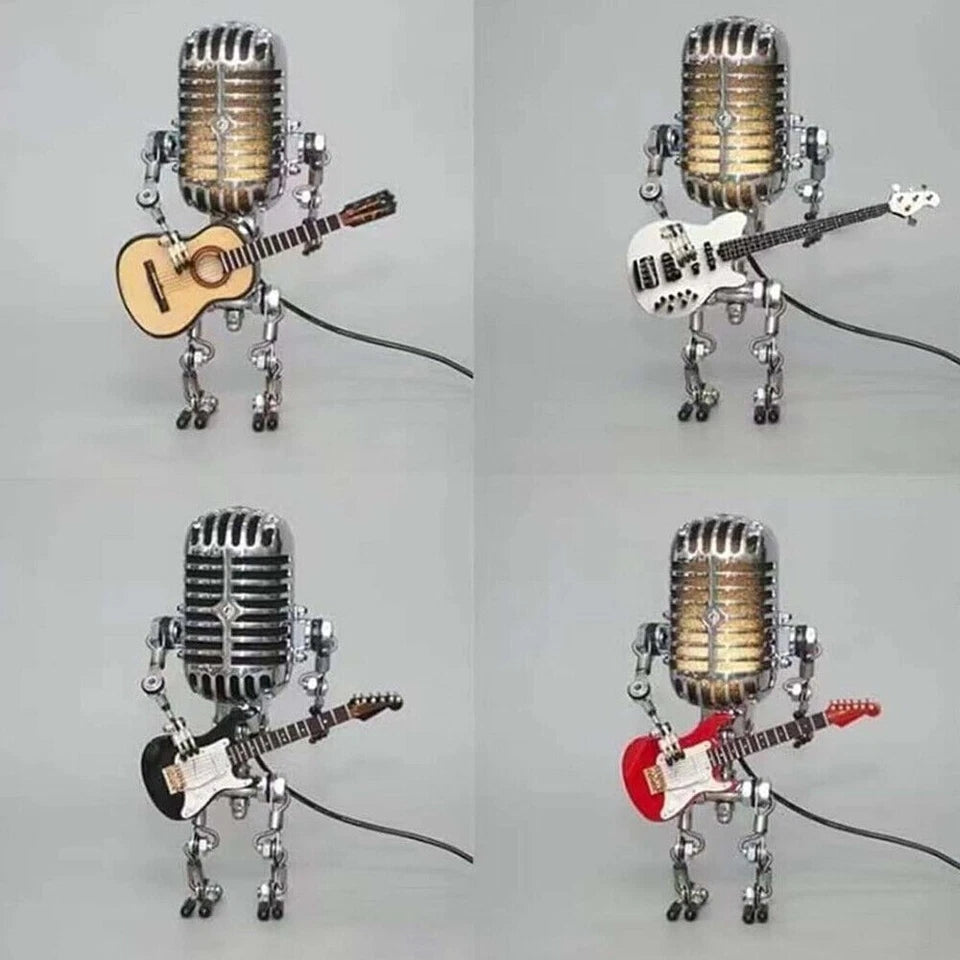 Retro Microphone Robot Desk Lamp LED Table Light Steampunk Ornament Decor Gifts