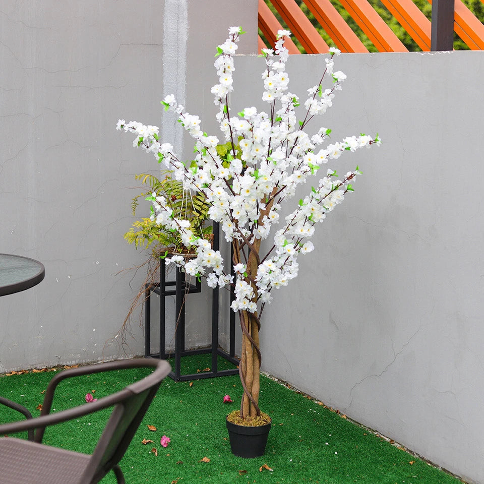 Artificial Blossom Tree Pink/White 120cm 4ft Realistic Faux House Plant Fully Potted