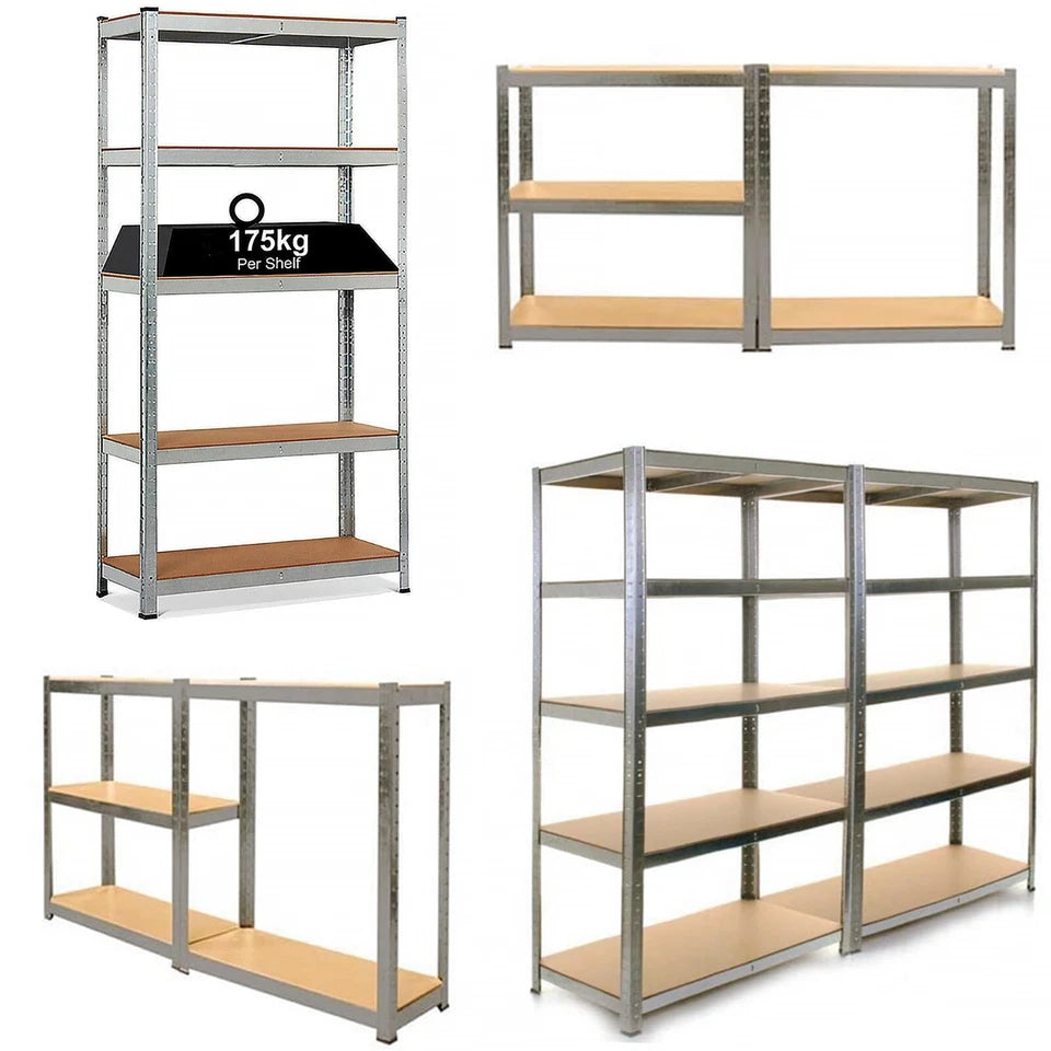 4x Metal 5 Tier Garage Shelves Shelving Unit Racking Storage 180 x 90 x 40cm
