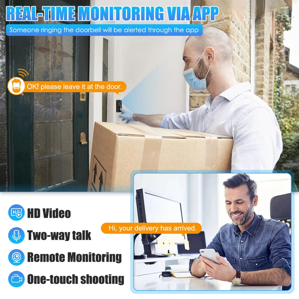 Wireless WiFi Smart Video Doorbell Phone Security Camera Door Ring Intercom Bell