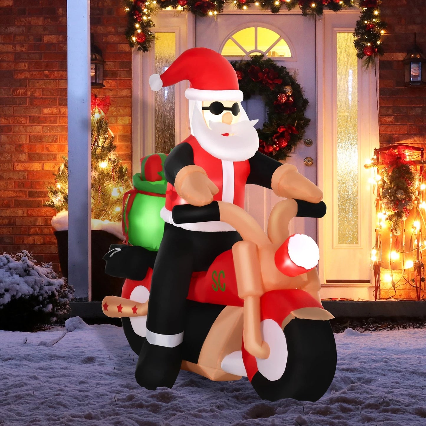 5.5ft Inflatable Santa Claus Riding Motorcycle Christmas Decoration w/ LED Light