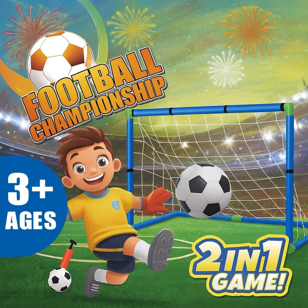 Kids 2in1 Portable Soccer Goal Post Up Football Target Board With Net, Ball Pump