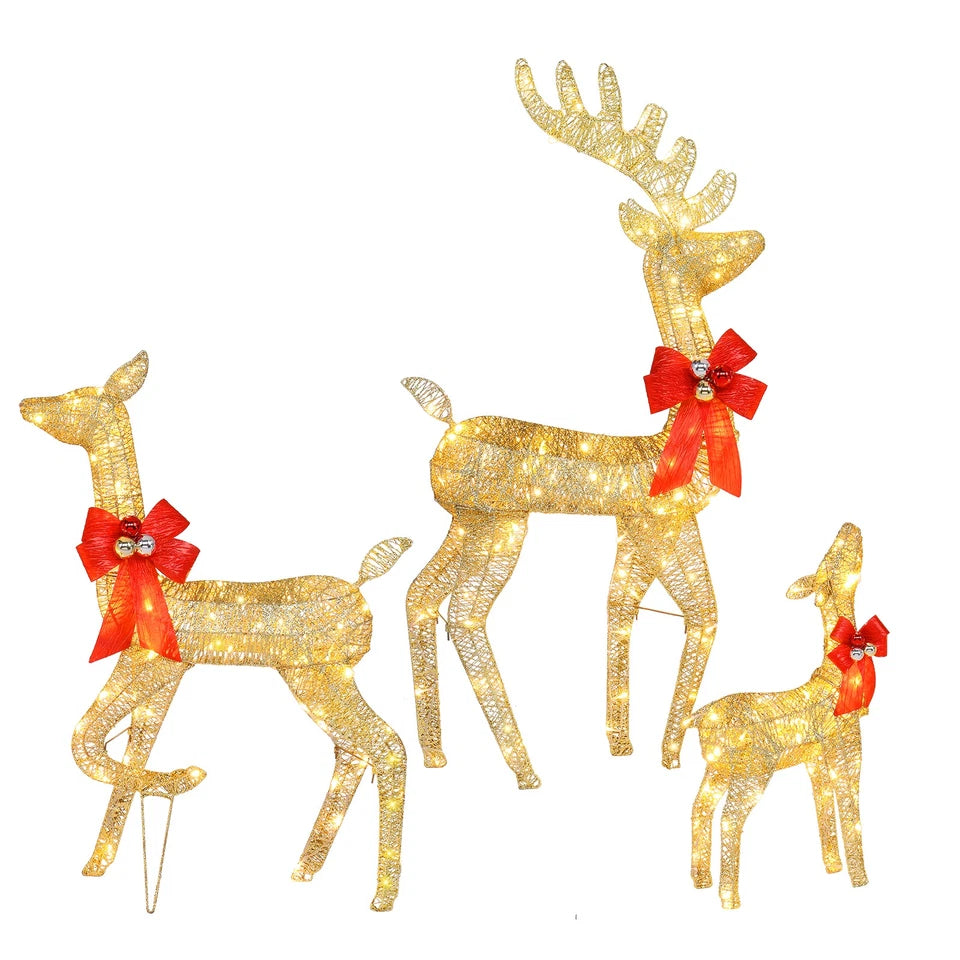 Set of 3 Pre lit Reindeer Deer Family LED Lights Outdoor Garden Xmas Decoration