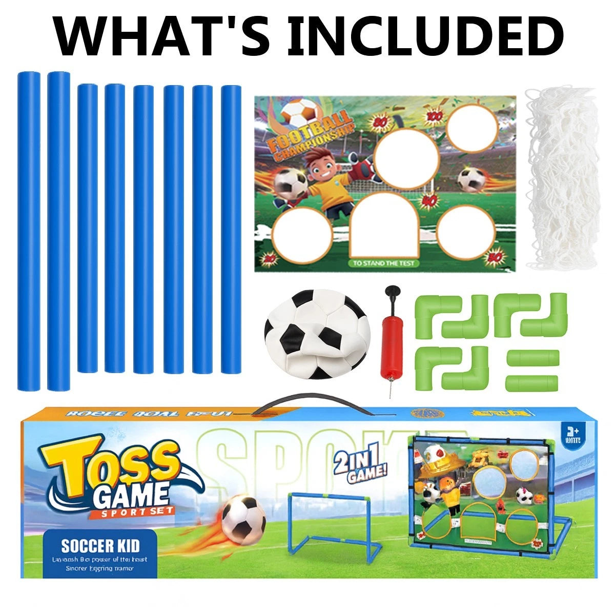 Kids 2in1 Portable Soccer Goal Post Up Football Target Board With Net, Ball Pump