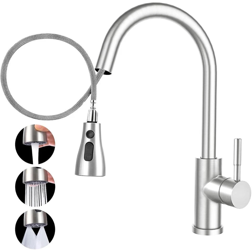 360° Kitchen Sink Mixer Taps Pull Out Spout Spray Single Lever Modern