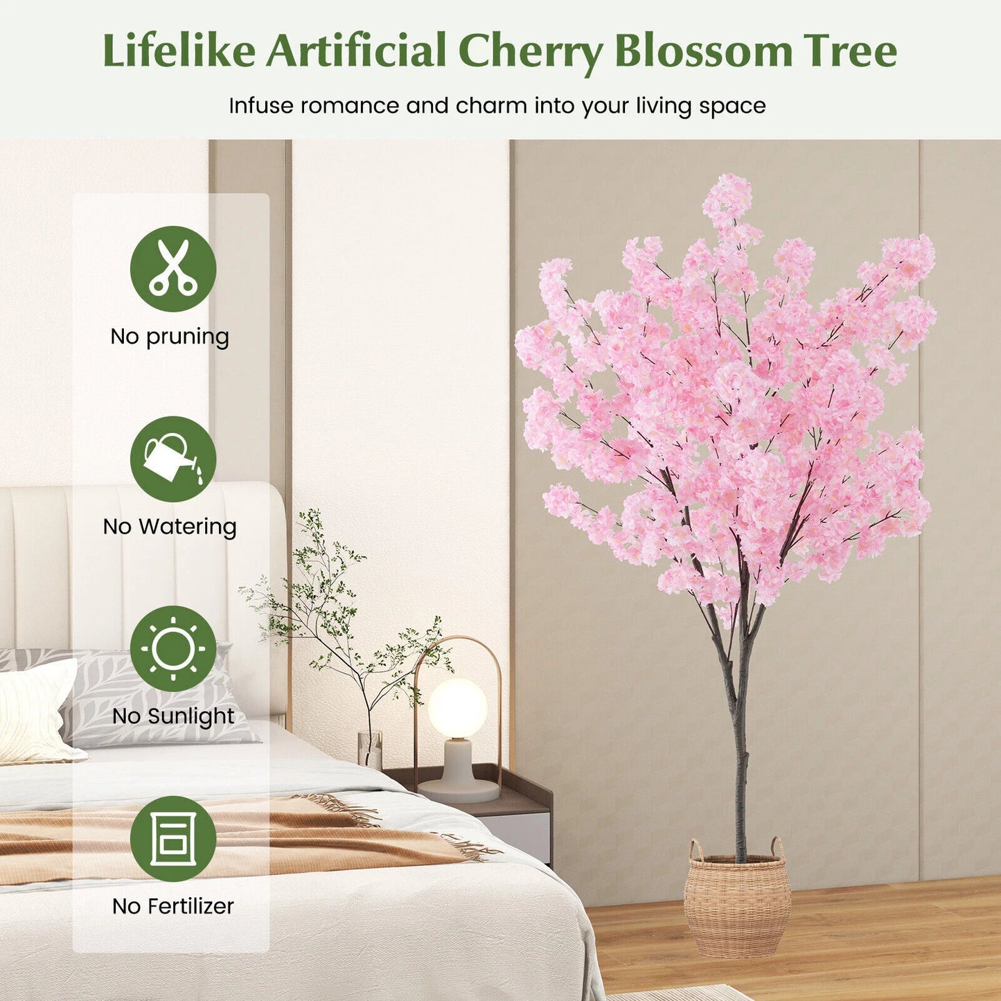 190cm Tall Artificial Cherry Blossom Tree Faux Floral Plant 1170 Flowers