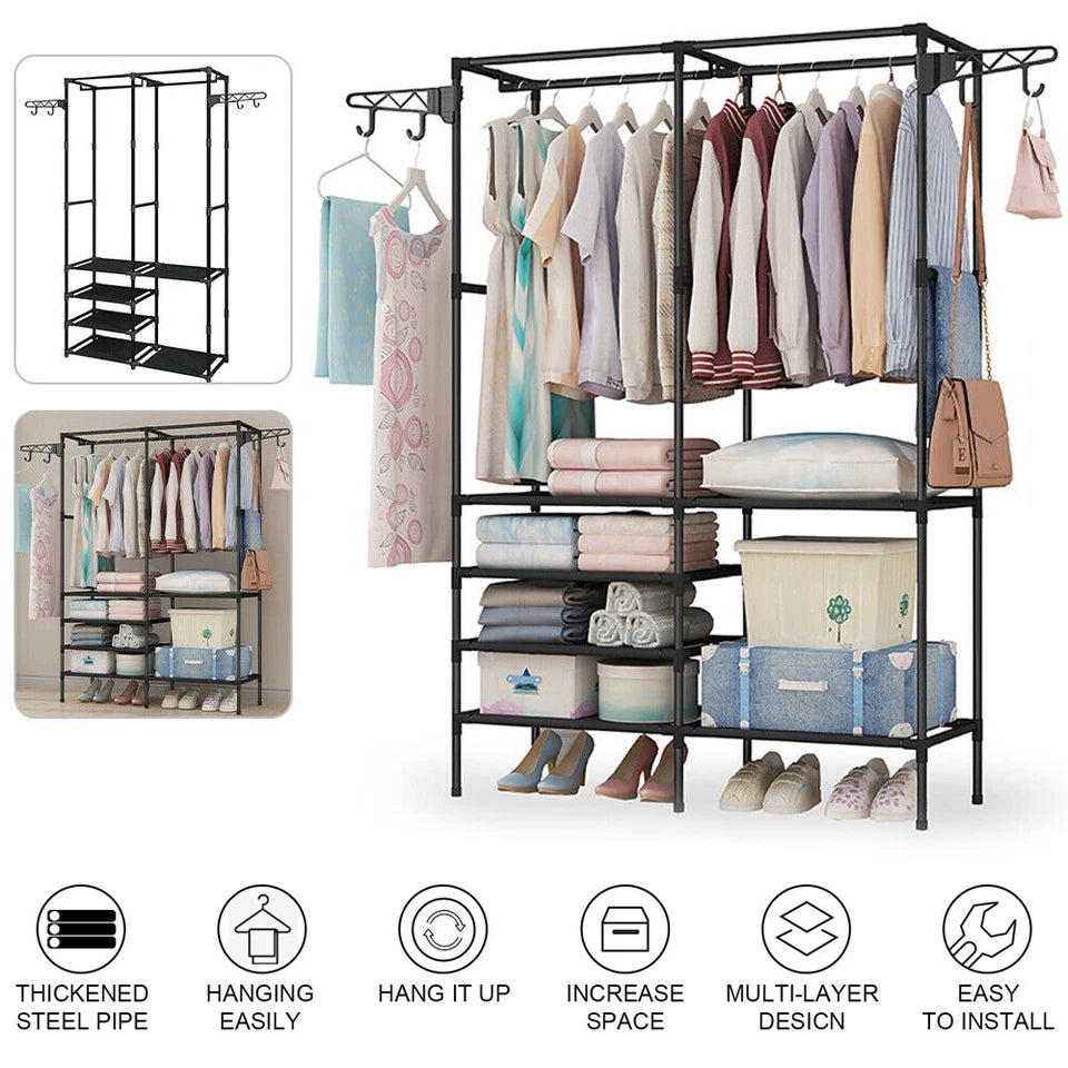 Heavy Duty iron Clothes Rail Stand Rack Storage Garment Shelf Hanging Display