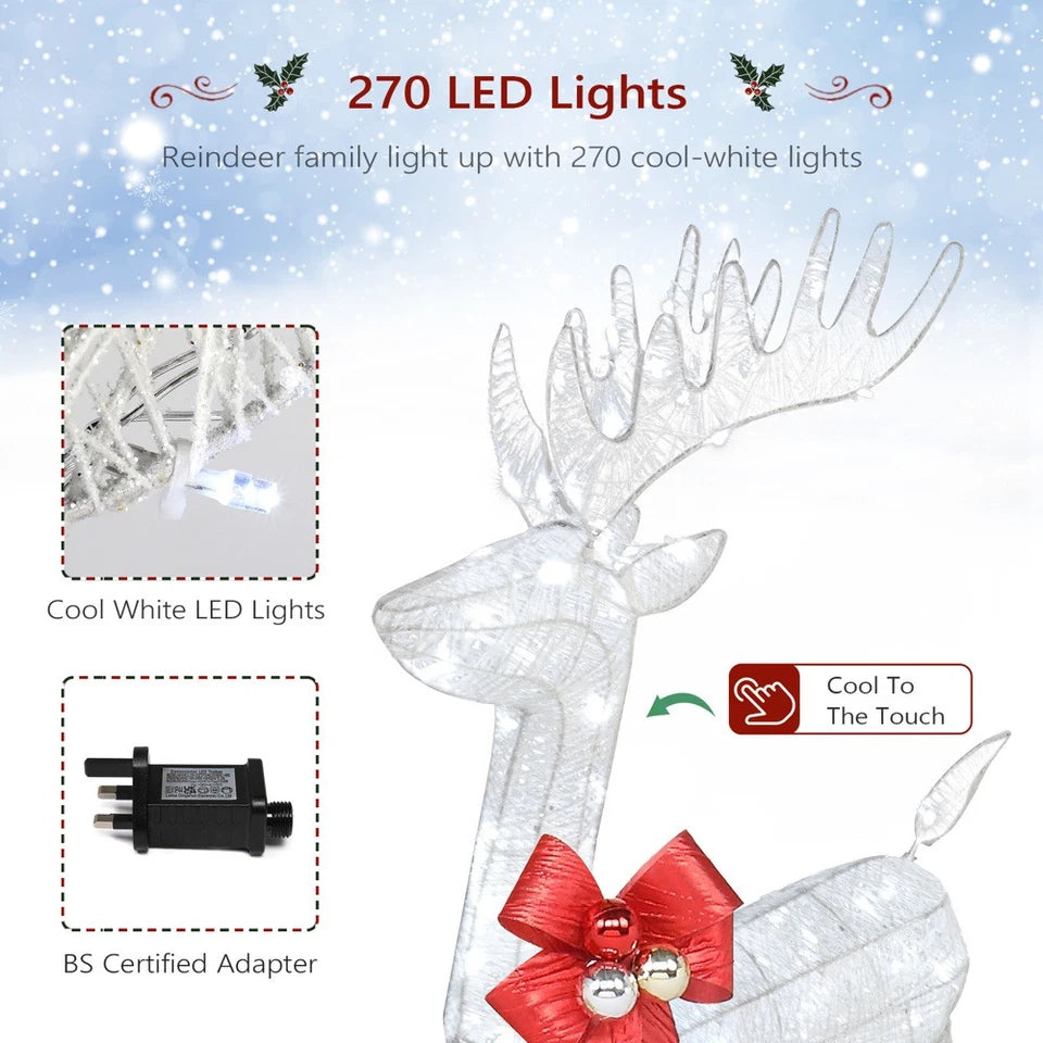Set of 3 Light Up Reindeer Family Outdoor Christmas Decoration White Wire LED