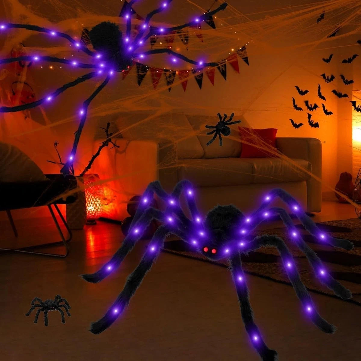 Halloween Prop Spider Decoration 150CM 8 Mode Light Up Giant Spider, Realistic