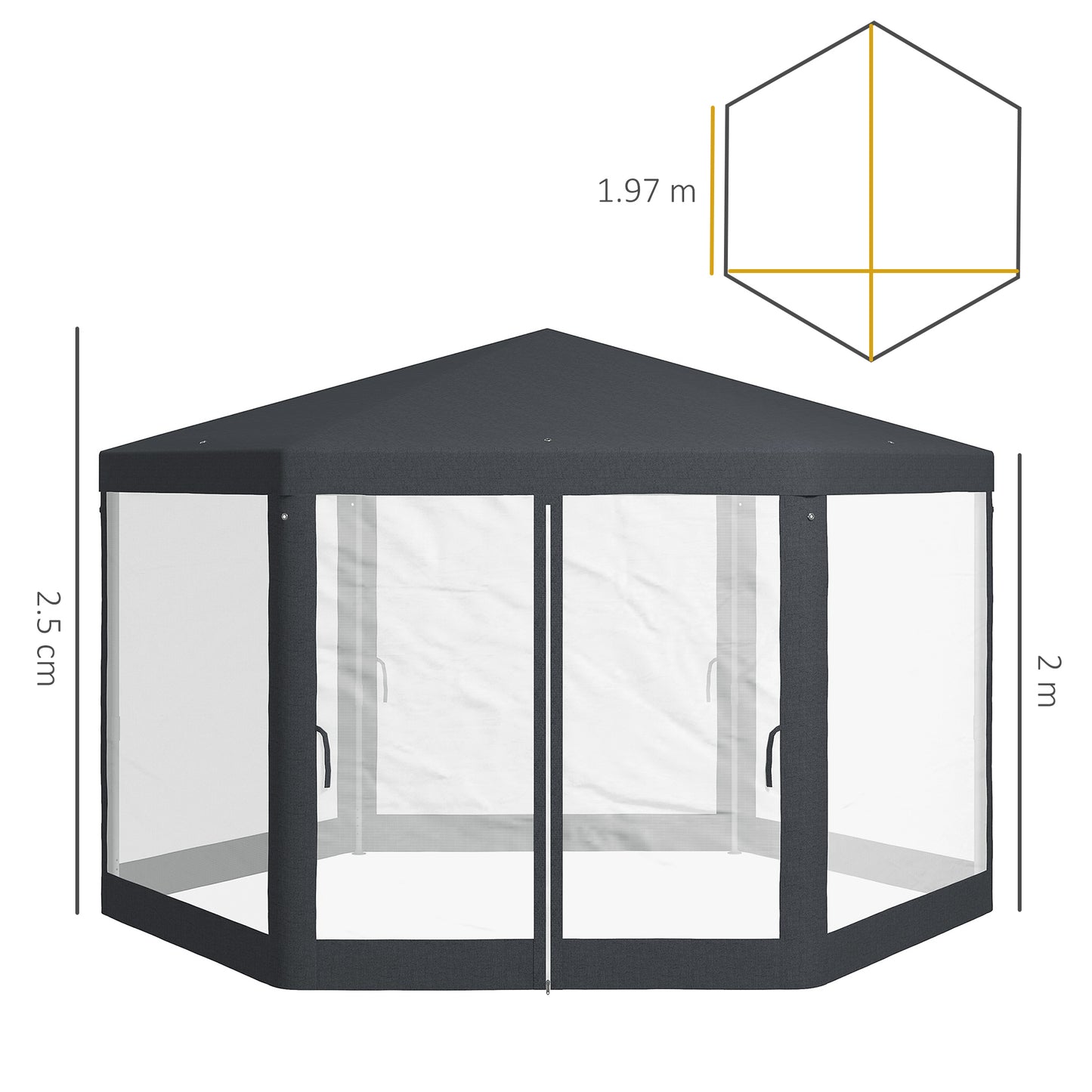 Dark Grey Hexagonal Metal Netting Gazebo Patio Out- door Canopy Party Marquee
