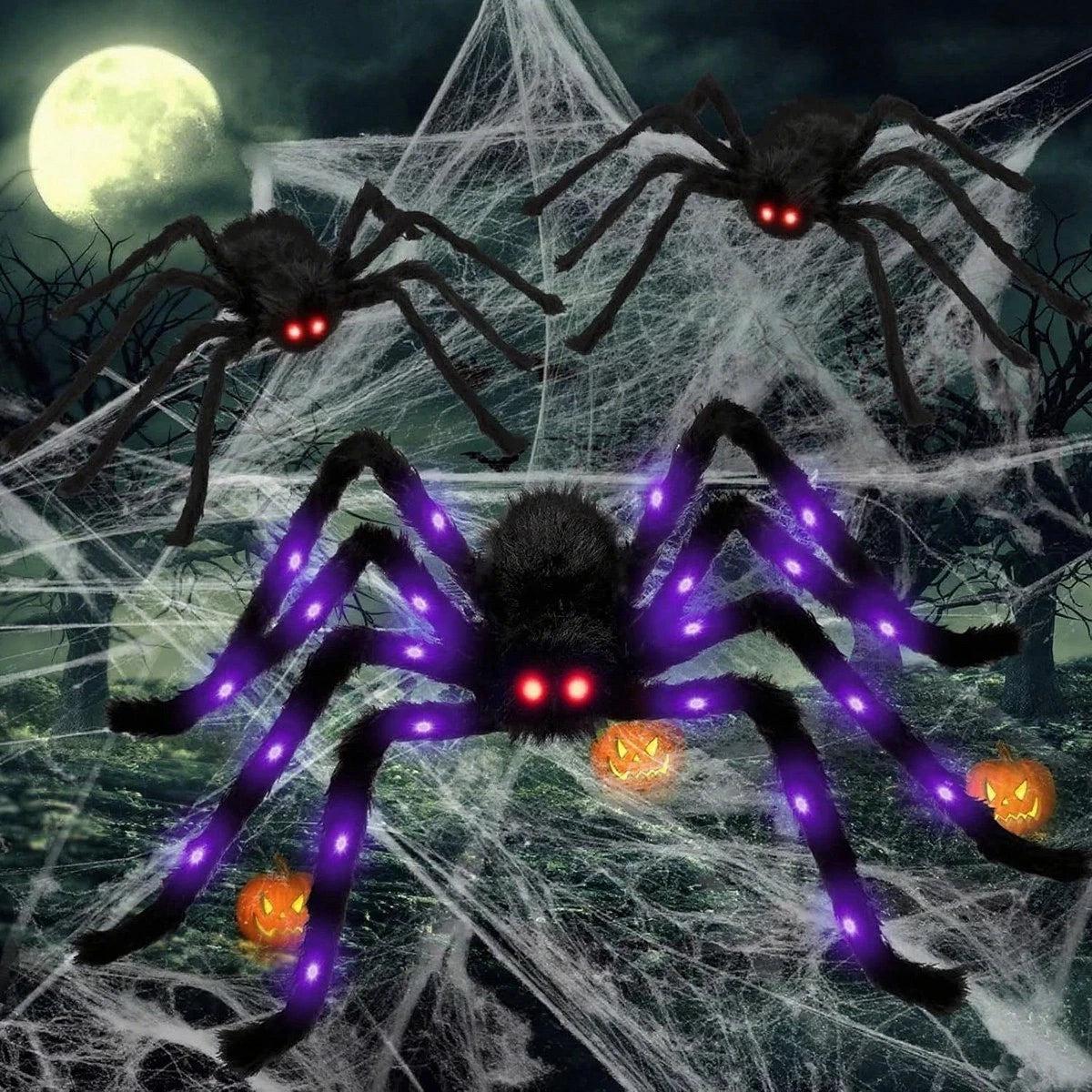 Halloween Prop Spider Decoration 150CM 8 Mode Light Up Giant Spider, Realistic